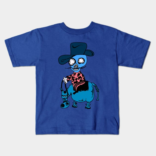 Blue Skull Cowboys Kids T-Shirt by Hempikpalko